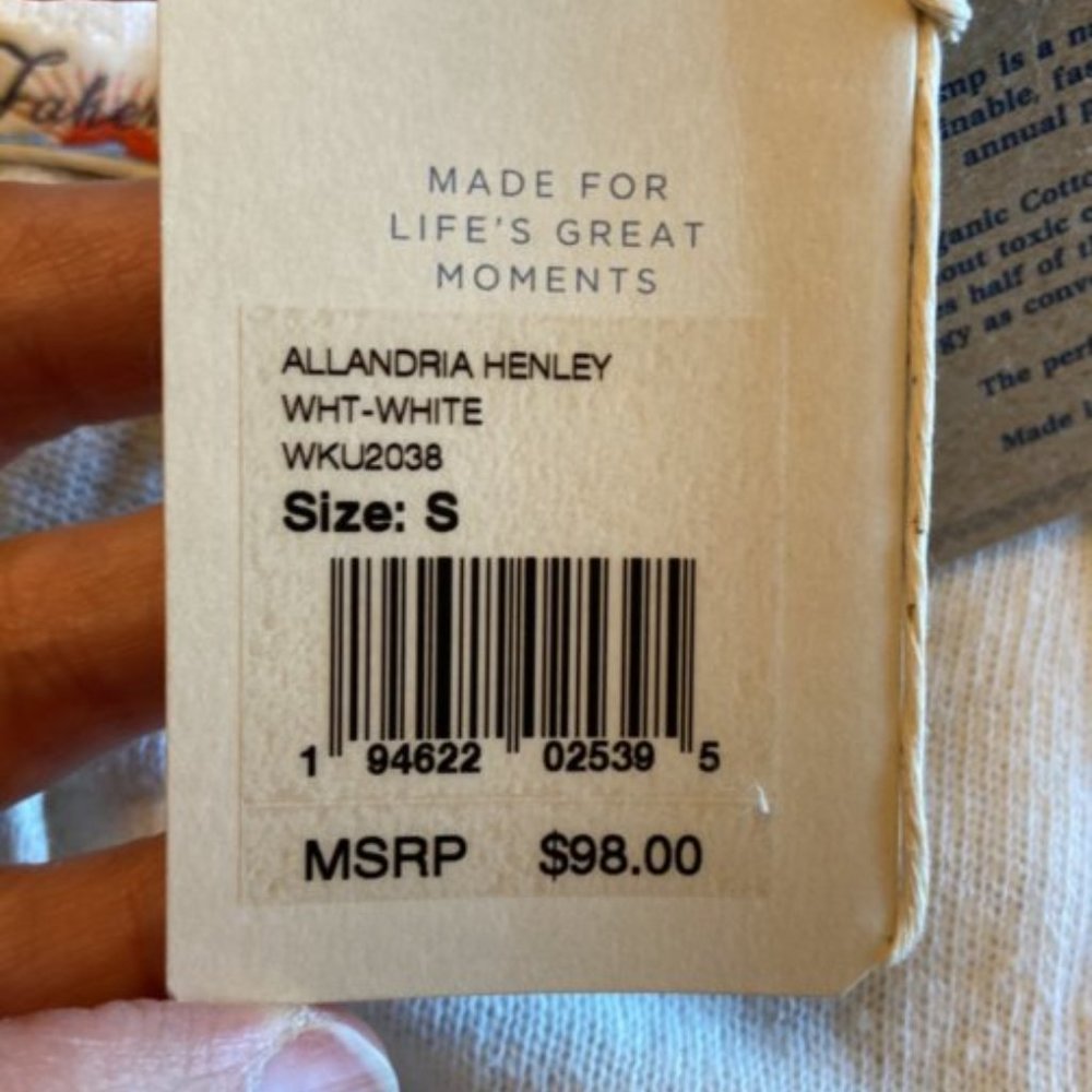 Faherty Allandria Henley White Tee NWT - Picture 6 of 8